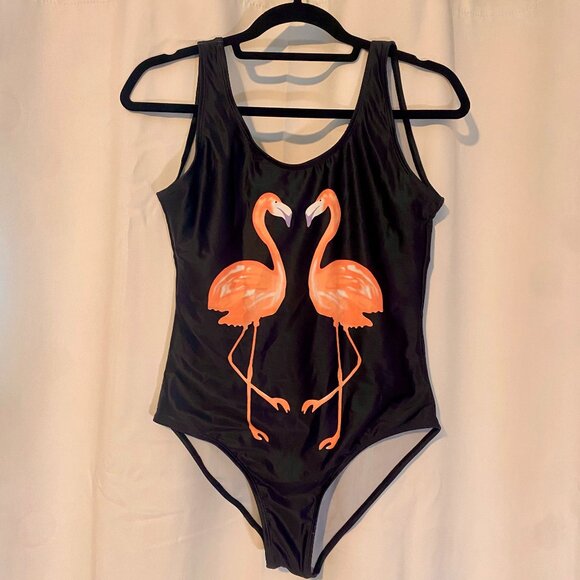 Zaful One-Piece Swimsuit, Size US 6 Flamingo Black & Pink Pattern, Low-Back. - Picture 1 of 5